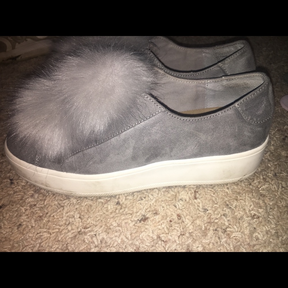 Steve Madden fur puffball platform sneakers